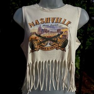 Nashville Music Festival Fringe Tank Top - Cream